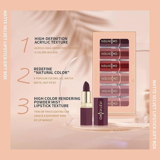 High Pigmented Matte Lipstick Set - 6 Pcs in Stunning Shades of Red and Pink